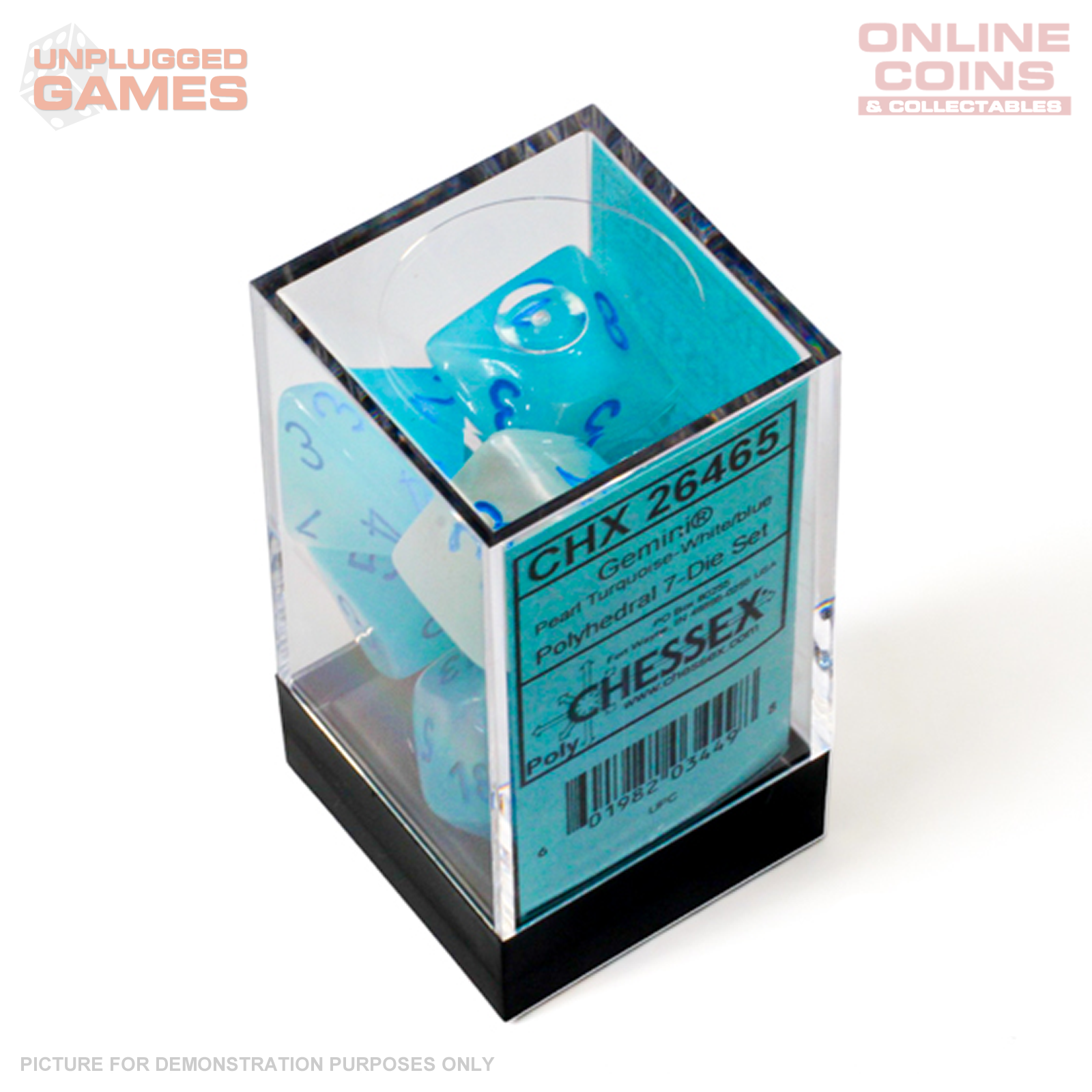 Chessex Gemini Pearl Turquoise-White/Blue Luminary 7-Die Set